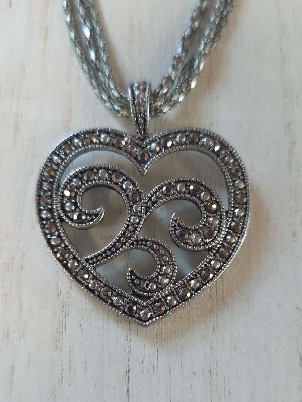 Silver Heart Pendant Multi-Strand Necklace